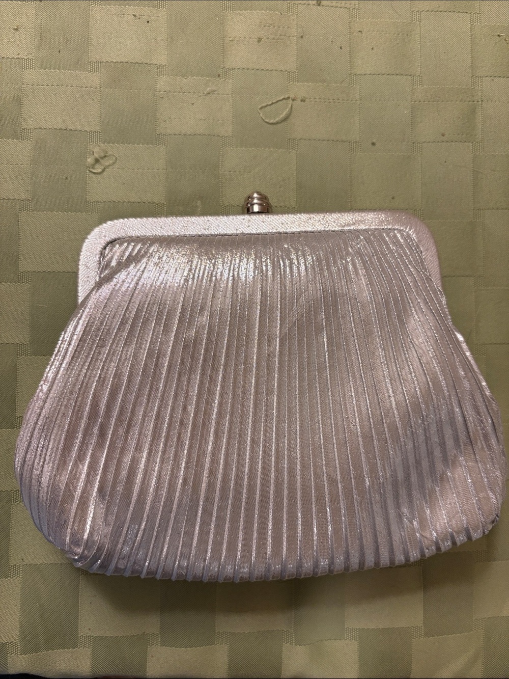 Silver Pleated Evening Clutch with chain